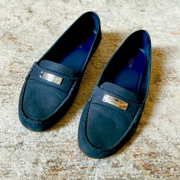 Coach Felisha Chalk navy Nubuck Moc Toe Drivers Loafers 8.5 - Picture 1 of 5